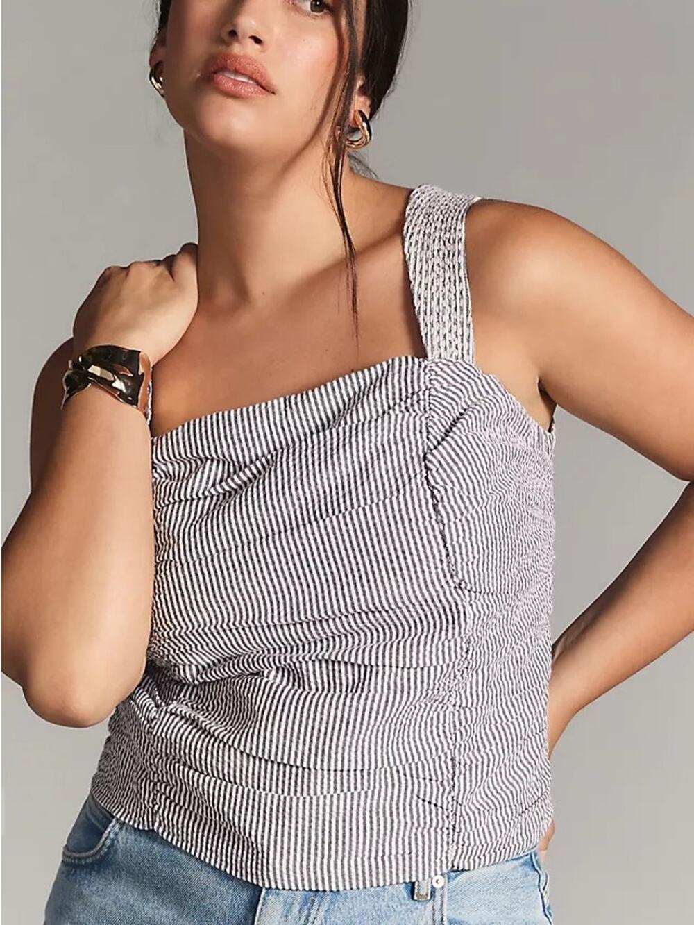 Anthropologie Pilcro Seersucker Ruched Tank Size L